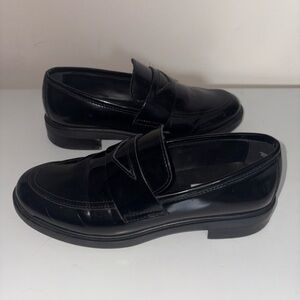Steve Madden 8 Lorenn Pedal Penny Loafer Black Patent Faux Leather Y2k Chunky
